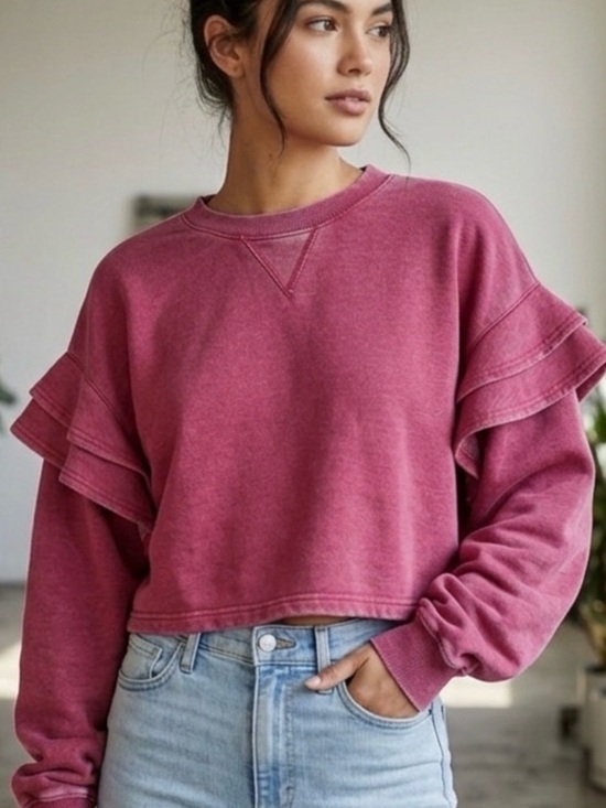 7 For All Mankind Sweaters - 7 For All Mankind Cropped Ruffle Sweatshirt size XS